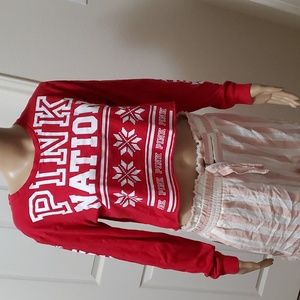 Victoria Secret's s cropped long sleeve snowflake trim Logo raw hem